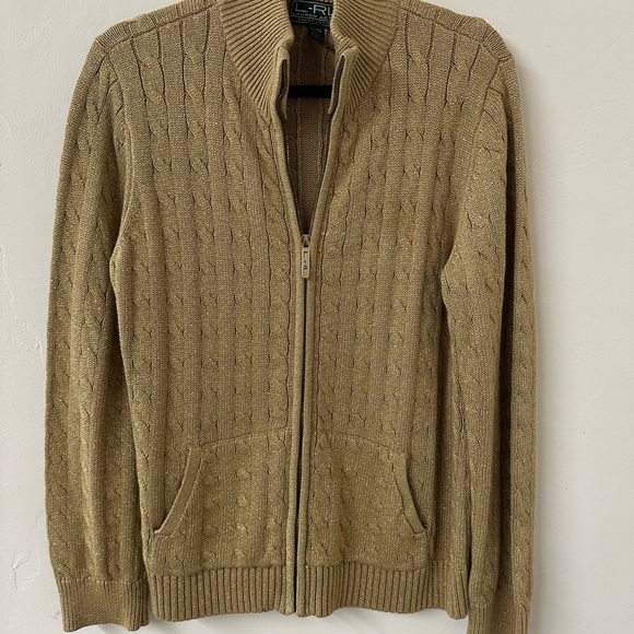 Ralph Lauren gold woven Zip-Up Sweater - Picture 1 of 7
